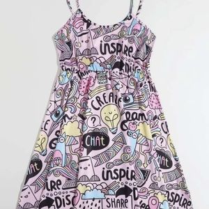 NEW Kawaii Pink Graffiti Cartoon Graphic Cami Dress XL